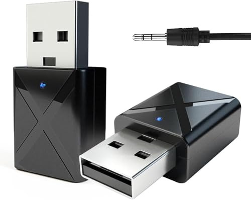 Digitalkey Adattatore Bluetooth 5.0 USB Trasmettitore e Ricevitore per TV, PC, Cuffie, Altoparlanti, Autoradio con Cavo Audio AUX 3.5mm