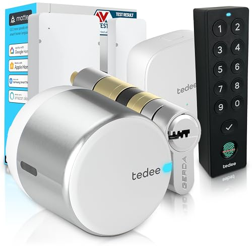 Tedee GO2 - Serratura intelligente in alluminio con WiFi, cilindro Exxo Smart, impronta digitale e sensore porta, sicurezza classe 6, accesso remoto e blocco automatico senza chiave | Alexa, Google