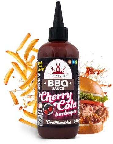 Poppamies Sauce BBQ Cherry Cola Barbecue – Saveur Sucrée et Acidulée Récompensée, Parfaite pour les Côtes et les Burgers – Sans Gluten, Végane – 360g