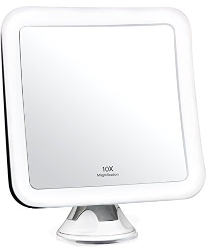Fancii Miroir Grossissant 10x de Maquillage avec Lumières LED - Miroir Éclairé de Voyage - Ventouse d'attache, sans Fil, Ajustable à 360°, Miroir Portable, Mira (10X)