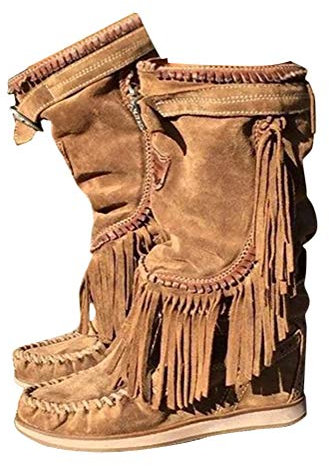 Minetom Damen Stiefeletten Westernstiefel Niedrige Absätze Fransenstiefel Plateau Ankle Boots Knöchelstiefel Winter Schlupfstiefel Elegant Schuhe B Braun 39 EU