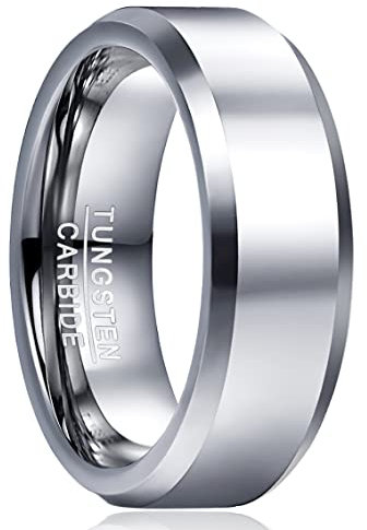 Cloyo Ringe für Herren Verlobungsring Mann und Frau Wolfram Ehering Silber Schlicht mit Hochpoliert 8mm Breit Größe 59 (18.8)