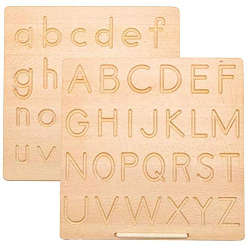 HEITIGN Alphabet Tracing Boards, ABC ABC Trace Letters Board, Montessori Schreibpraxis Learning Board Stamm Pädagogische Zeichenbretter für Kinder, Holz Doppelseitige Groß- Und Kleinbuchstaben