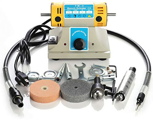 Lucidatrice SHILINTONG, Smerigliatrice Elettrica 350W 10000 giri/min con Velocità Regolabile, Albero Flessibile, 2 Ruote per Levigatura, Lucidatura e Scultura