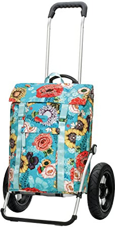 ANDERSEN Einkaufstrolley - Royal Shopper Basil Bloom blau 50 L Freizeit, Handwagen, recycelt, wasserdicht, Aluminium, klappbar, luftbereiftes Kugellagerrad