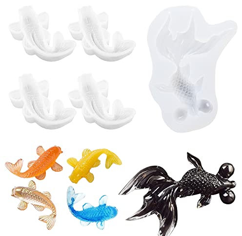 Yayatty 5 Stück Resin Casting Silikonform, Goldfish Resin Silikonformn Koi Fisch Epoxidharz Formen Resin Gießharz Formen für Schmuckdekorationen, DIY Schlüsselanhänger Anhänger