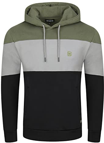 riverso Herren Kapuzenpullover RIVRemo Hoodie Sweatshirt Pullover Kapuze Kängurutaschen Regular Fit Farbblock Baumwolle S, Größe:S, Farbe:Ivy Olive-Dawn Grey-Black