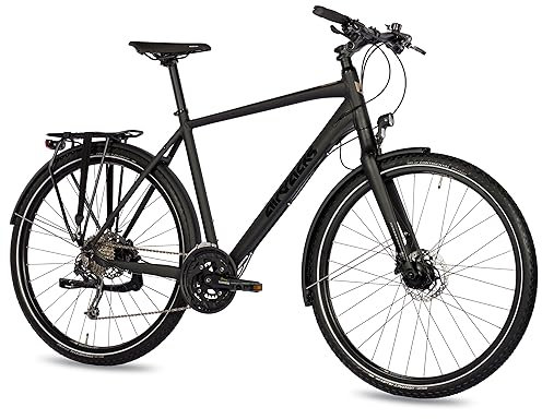 Airtracks 28 Zoll Herren XXL Trekking Fahrrad Reinforced bis150 kg Citybike TR.2880 27xG Shimano DEORE RD-M592 SGS - Schwarz Matt - 55cm (Körpergröße 175-185cm)