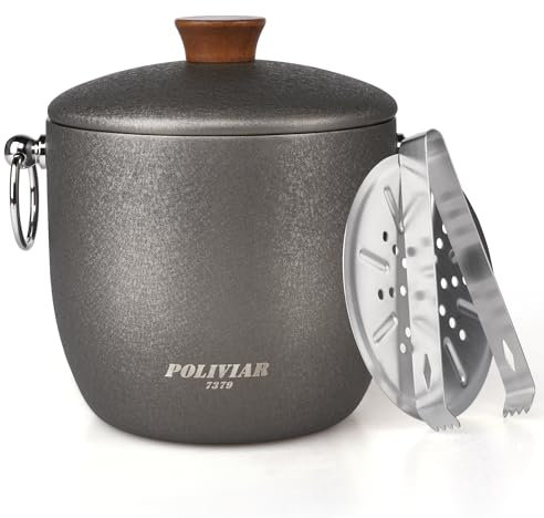 Poliviar Eiswürfelbehälter mit Deckel u. Zange- 2,5 Liter Doppelwandiger Edelstahl Eisbehälter- Eiseimer für kalte Getränke- Premium Eiskühler Perfekt für Bier, Sekt, Wein