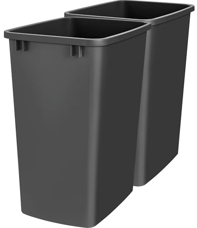 Rev-A-Shelf 2-Pack 35 Quart Polymer Replacement Trash Bin, Recycle Waste Garbage Container for Kitchen Cabinet Pullouts, Black, RV-35-18-2 - Large Plastic Bins for Home and Office