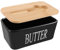 ASelected Grand beurrier en porcelaine avec couvercle et couteau - 650 ml - Avec double joint en silicone - Pour le stockage du beurre et du fromage (noir)
