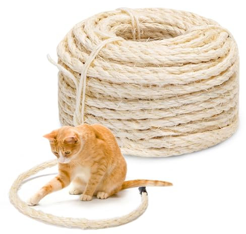 Nobleza Cat Scratching Sisal Rope for Cat Scratcher, Cat Kitten Jute Rope for Cat Scratching Post, Cat Hemp Rope for Cat Tree, Cat Replacement Rope for Cat Tower, Thick Cat Craft Rope 6mm-20m/66ft
