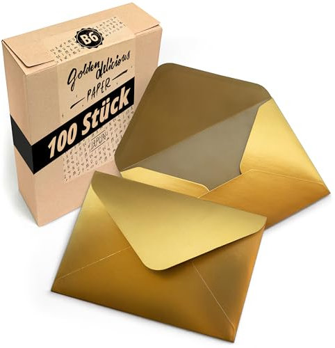 Japun – Briefumschläge (100 Stück) aus Papier, Kuvert, Umschlag ohne Fenster - DIN B6-175 x 125 mm - gold