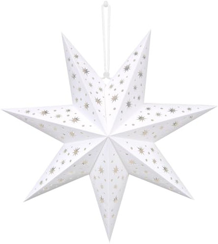 Capaneus Papierstern Weihnachten, 7 Zackig Papiersterne zum Aufhängen 45 cm Ø Weiß, Aushöhlen Faltsterne Weihnachten, Lampenschirm Stern, Papierstern für Fenster Weihnachtsdeko Weihnachtsanhänger
