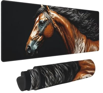 Grand tapis de souris de jeu 1200x600x3mm XXL Multifonction Mouse Pad,avec bords cousus, base en caoutchouc naturel antidérapant durable tapis de clavier Le cheval Brun Tapis de Bureau pour Gamer E771