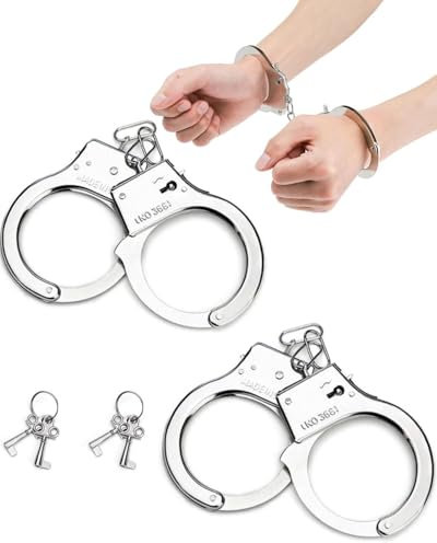 JEXOWIQ Spielzeughandschellen,2 pcs Handschellen Kinder,Handschellen Kostüm, Handschellen Metall Spielzeug Für Halloween Karneval Fasching Motto Party Polizei Sheriff Kostüme Liebhaber Mit Schlüssel