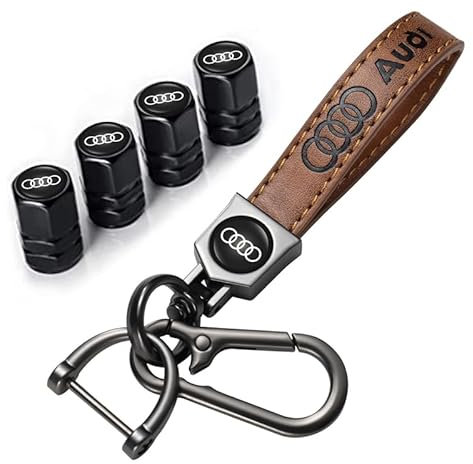 Auto Porte Clef et Valve Pneu Voiture, Porte-clé Voiture avec Bouchon Valve Pneu Voiture pour Audi A1 A3 RS3 A4 A5 A6 A7 RS7 A8 Q3 Q5 Q7 R8 S Series, Bouchon de Valve,Noir