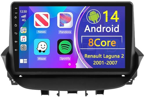 Android CarPlay Radio para Renault Laguna 2 2001-2007 9 Pulgada Touchscreen 2 DIN Autoradio con Android Auto Navegación GPS FM Bluetooth RDS AHD Wi-Fi DSP Cámara Trasera(1+32GB 4Core)