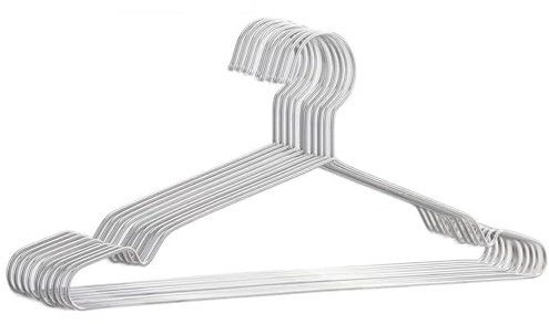 Thrink 10 Pack Strong Metal Clothes Hangers – 42cm Silver Galvanised Wire Hangers with Notches & Trouser Bar, Durable Heavy Duty Space-Saving Wardrobe Organisers for Shirts, Jackets, Suits, Trousers