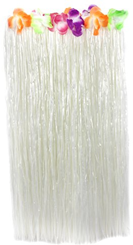 80cm Langer BASTROCK Hula Hawaii MIT Blumen Rand Strand VERKLEIDUNG Pool Party ERHÄLTLICH IN 7 Farben (Weiss)