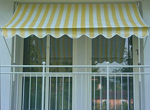 Angerer Klemmmarkise Standard - Markise für Sonnenschutz - Montage ohne Bohren und Dübeln - ideale Balkonmarkise für Mietwohnungen (250 cm, Gelb-Weiß)