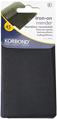 KORBOND Cotton Extra Wide Iron On Mender – Black - 12cm x 45cm – Invisible Permanent Mending – No Sewing Required - Ideal for Clothes & Garments: Trousers, Dresses, Jeans, Jumpers, Linen, School