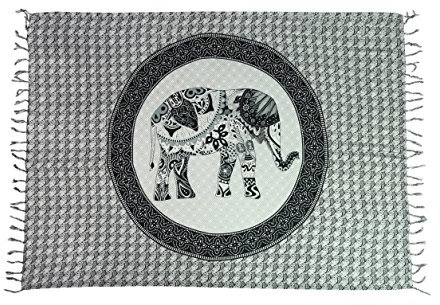 Ciffre Sarong Pareo Wickelrock Strandtuch Tuch Schal Wickelkleid Strandkleid Elefant Mandala Schwarz + Schnalle