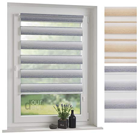 ourdeco® Doppel-Rollo, Duo-Rollo mit Farbverlauf / 120 x 150 cm Sand/lichtdurchlässig, Blickdicht/Farben: Verlauf Braun, Verlauf Sand