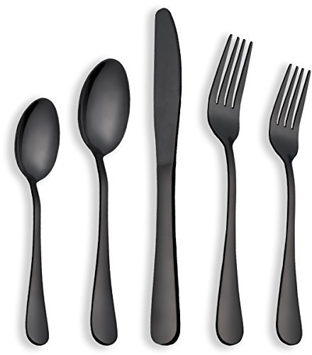 Berglander Schwarz Titan Besteck Set, 30 Stück Vergoldet Edelstahl, Service für 6 (Schwarze Glänzend)