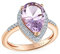 Bague Fiançailles Forme Larme En Zircon 3,75Ctw Halo En Pavé Une Pierre Précieuse Bague Déclaration Améthyste Rose En Superposition D'Or Rose Sur L'Argent Sterling .925 La Pierre Naissance Février