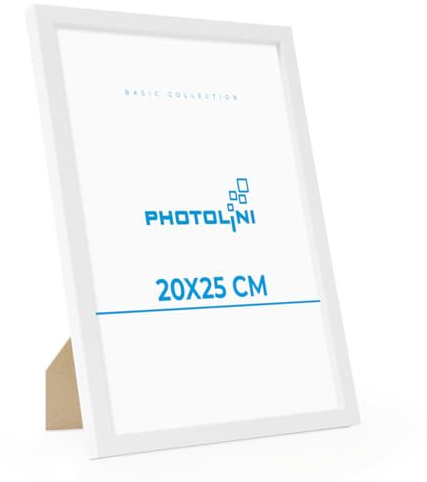 PHOTOLINI Bilderrahmen 20x25 Weiß MDF-Holz Poster-Rahmen, bruchsicheres Acrylglas, zum Aufhängen & Aufstellen, extra Zubehör - für Fotos & Poster