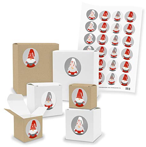 itenga Set 24x Geschenkboxen Schachteln Quader und Würfel gemischt Braun Weiß 24x Sticker Motiv Wichtelbande - zum selber Basteln und Befüllen