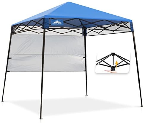 EAGLE PEAK Schräge Beine Faltbar Pavillon 2.4x2.4m Wasserdicht Camping Pop-up Faltpavillon mit Seitenteil, inkl. Rucksack, Blau