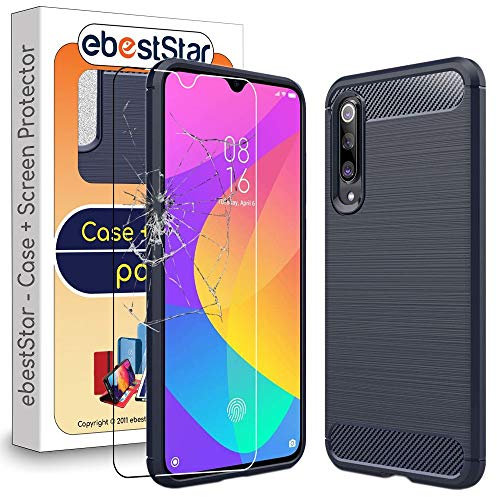 ebestStar - Funda para Xiaomi Mi 9 Lite, Carcasa Capa Protectora Carbono TPU, Antigolpes, Azul Oscuro + Cristal Templado