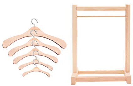 NUOBESTY 1 Set Puppenmöbel Kleiderständer Holz Puppe Kleiderbügel Wäscheständer Kleiderbügelhalter Garderobenständer für Puppenkleider Puppenhaus Miniatur Zubehör Kinder 20cm