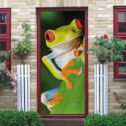 LuSeven tapeten selbstklebende Grün Pflanze Tier Frosch 95x215cm Türtapete Selbstklebend Türfolie Poster Tapete Türaufkleber XXL Aufkleber Folie| Türposter Türklebefolie