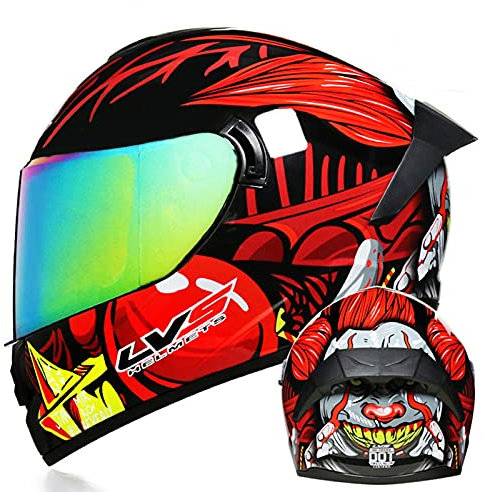 Persönlichkeit Motorradhelm, Motorradintegralhelm mit integrierter Sonnenblende und klappbarem Visier Adult Herren und Damen Motorrad helme Sturzhelm ECE-geprüfter,6,M 57~58cm