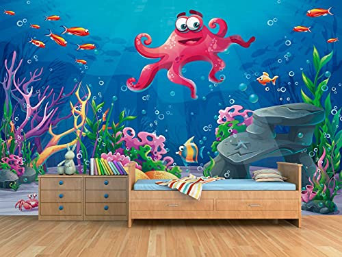 Oedim Wallpaper Octopus Wallpaper Navy Background, Mural, Wallpaper, Dining Rooms, Living Rooms, Rooms