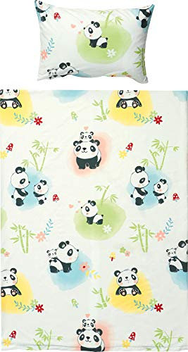 Erwin Müller Kinder-Bettwäsche, Bettgarnitur Panda Flanell - temperaturausgleichend, wohlig warm, weich mit praktischem Reißverschluss - Panda Größe 100x135 cm (40x60 cm)