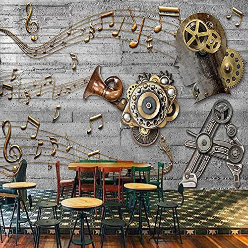 XTSWallpaper Fototapete 3D Effekt 250X150Cm Metall Musik Symbol Wandtattoo Wandaufkleber Tapete Fototapete 3D Effekt Wandbild Wandtapete Hauptdekorationen Für Wohnzimmer Schlafzimmer