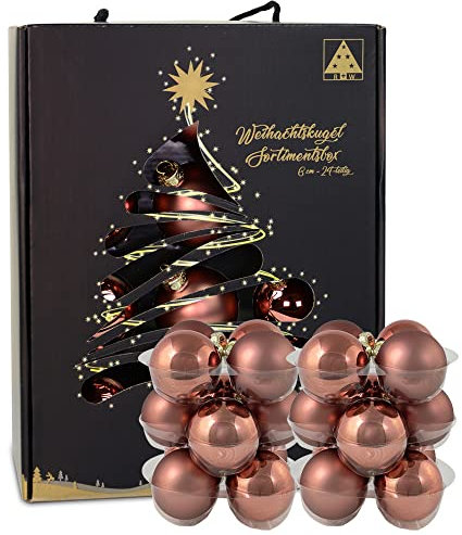 Riffelmacher Glas Weihnachtskugeln im Koffer 26258 | 24 Stück | Ø 6 cm - Karamellbraun