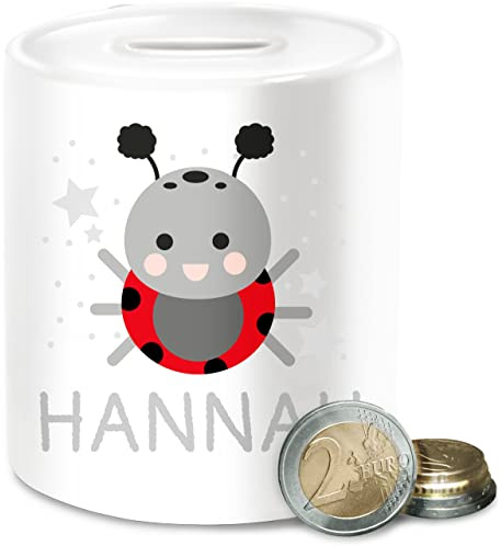 Spardose - Marienkäfer Bild und Dein Name - Unisize - Weiß - kinderspardosen personalisierte Junge kinderspardose Kinder Kindergarten Kind