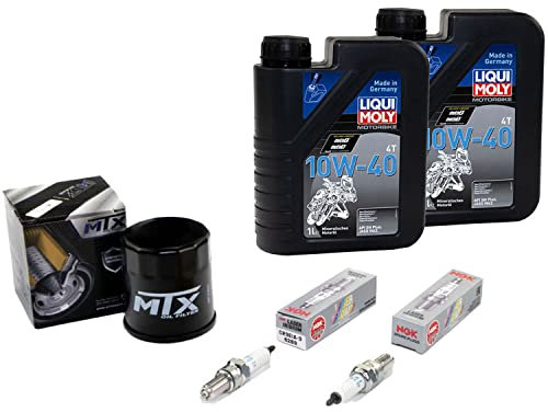 Wartungspaket Öl 2L + Ölfilter + Zündkerzen für Kawasa ki ER-6F 650 ER-6N 650 EX650E ER650E Baujahr 2012-2017