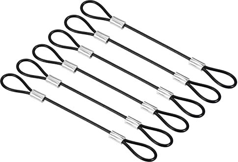 PATIKIL 5 Inch Safety Cable Lock, 6 Pack Stainless Steel 2mm Dia Security Wire Rope with Double Loop for Stage Lighting Luggage Lock Black