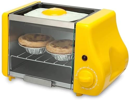Electric Oven Mini， Table Top Cooker With Hob And Grill， Flip The Glass Door Up And Down With Handle， 15 Minute Timer Switch， Frying Pan，Beige Useful