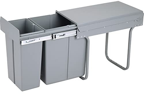THREMA Pull Out Kitchen Waste Bin, 20L + 10L Recycling Cabinet Trash Can With Slides and Lid, Kitchen Built In Dust Bin, Easy To Install, Polished Heavy-Duty Steel Frame, for 300-400mm Wide Cabinet