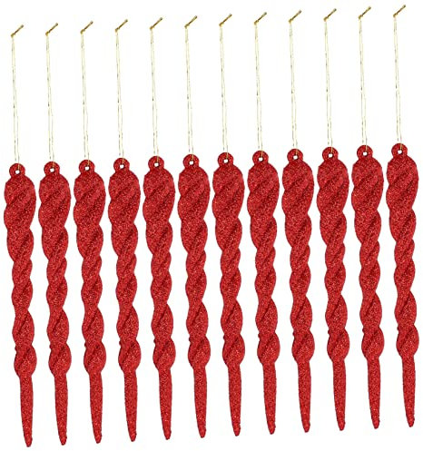 FUNOMOCYA 12 STK Weihnachtseiszapfen Eiszapfen Klare Glasverzierungen Ornament Kronleuchter Dekoration Weihnachtsbaum Hängende Dekoration Weihnachtsbaum-anhänger Kristall Etikett Plastik Rot