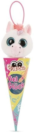 Glubschis Schultüte Kuscheltier Anhänger 9 cm, Einhorn Milky-Fee, Drache McDamon, Parko, Eule Rosina, Twila als Back to School Geschenk, Schlüsselanhänger mit großen Glitzeraugen (Milky-Fee)