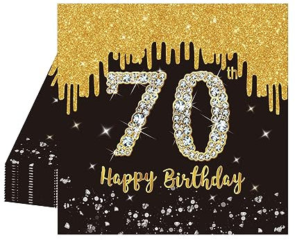 20 Stück Schwarz und Gold Papier Party Servietten Tischdeko 70. Geburtstagsdeko Servietten Hochwertige Papierservietten für Mann Frau Geburtstag Party Deko Partyzubehör zum Thema Schwarz Gold