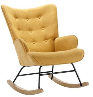 Vente-unique - Fauteuil à Bascule en Tissu chiné Jaune Moutarde ELMINA II - Scandinave